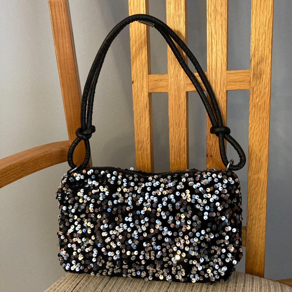 Silvery Sequins Black Shoulder Bag NIP